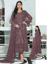 Faux Georgette Dark Brown Traditional Wear Embroidery Work Pakistani Suit